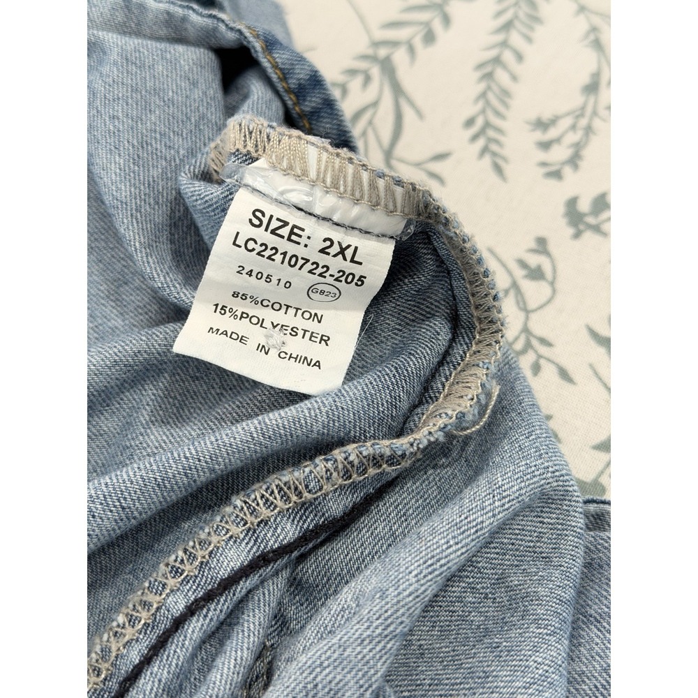 Denim Babydoll Dress 2XL Oversized Button Front Cotton Short Sleeve Casual Boho - Picture 5 of 7